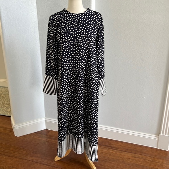 Black and White n Polka Dot Long Sleeve Midi Dress Size M - Picture 1 of 11
